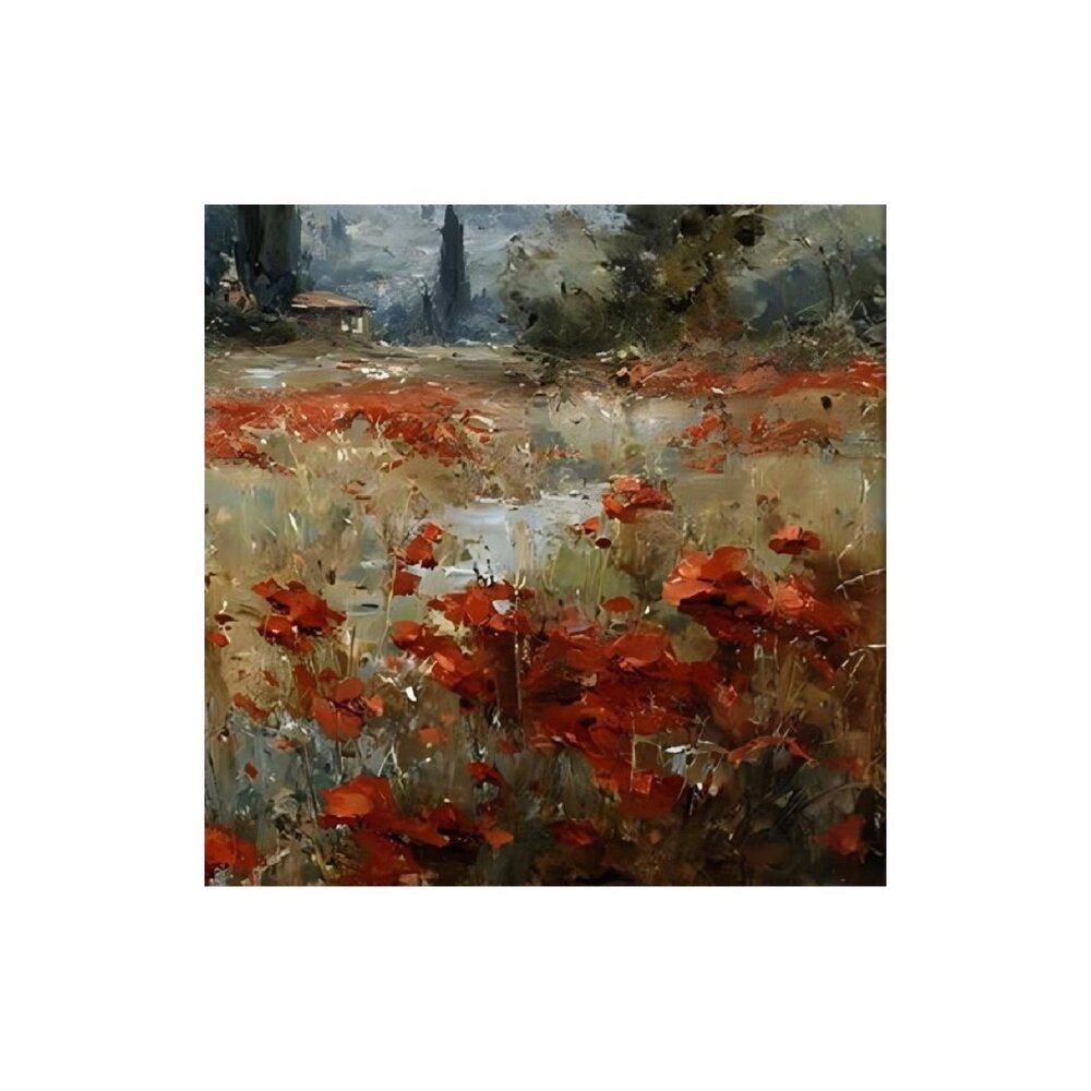 Abstract Wildflower Meadow Scenery Unframed Canvas Wall Art  16" X 16"